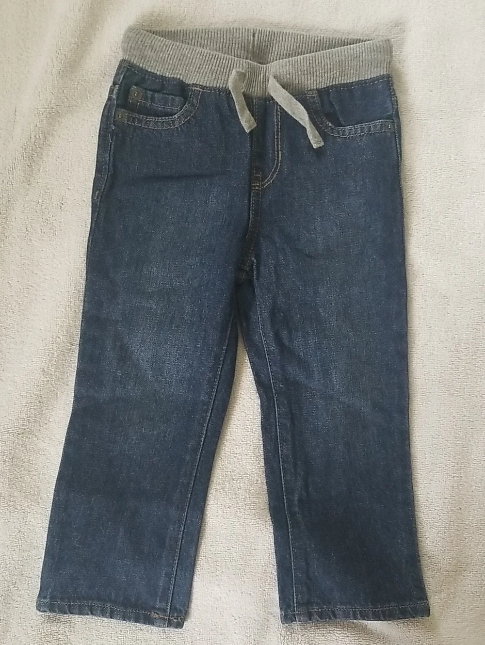 The Children's Place Dark Blue Denim Jeans with Gray Ribbed Waistband